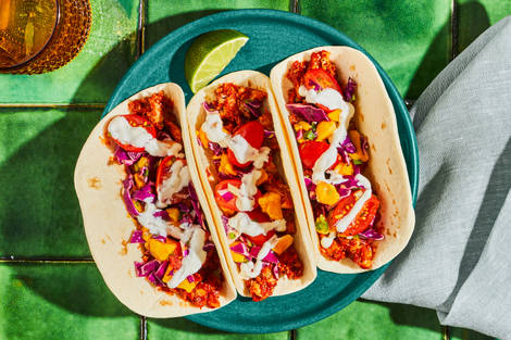 Saucy Chicken Tacos with Mango Slaw
