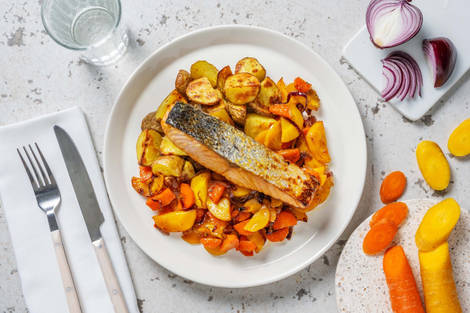 Honing mosterd zalm met geroosterde krieltjes