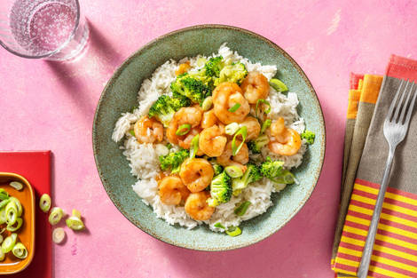 Sauté de crevettes et de brocoli au miel