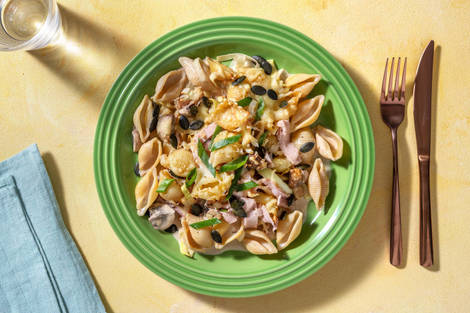 Schnelles Schinken-Käse-Gratin mit Conchiglie