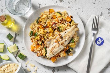 Sea Bass and Charred Courgette Almond Salsa