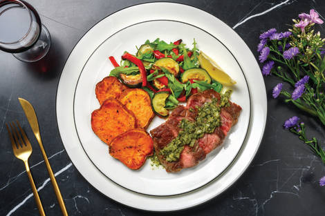 Seared Beef Sirloin & Pesto Butter Sauce