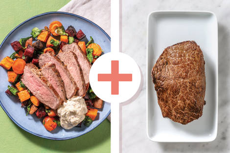 Double Seared Steak & Roast Veggie Toss