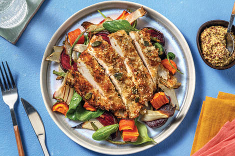 Seed-Crusted Chicken & Roast Veggie Toss