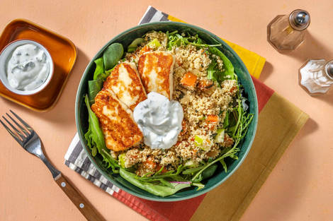 Volkoren couscoussalade met halloumi en wortel