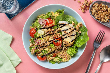 Vegetarische couscoussalade met gegrilde geitenkaas