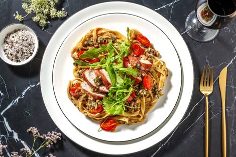 Serrano Ham Wrapped Chicken Breast on Tagliatelle