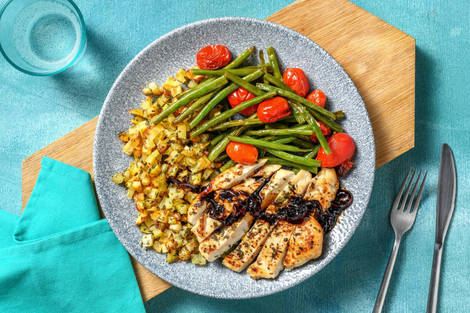 Poulet au four et oignons au vinaigre balsamique