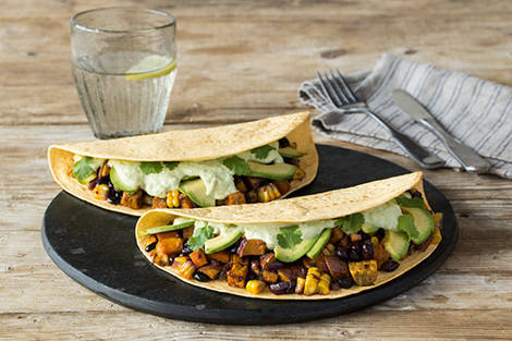 Smoky Black Bean & Caramelized Sweet Potato Tacos