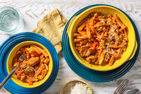 Snelle eenpanspasta met gehaktballen