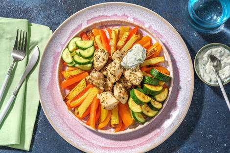 Zonnegloed van kipfilethaasjes met aardappelpartjes