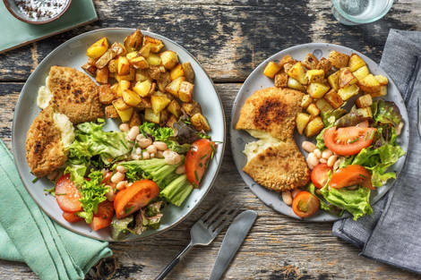 Groente-kaassoufflé met gebakken aardappeltjes