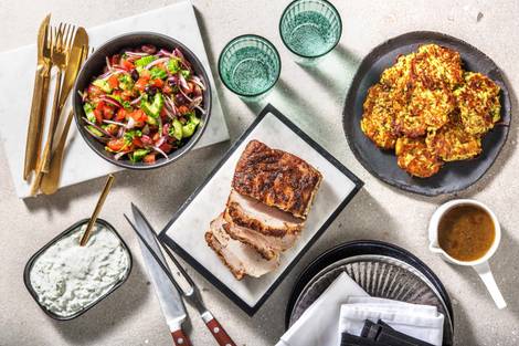 Souflaki-Braten mit griechischem Salat