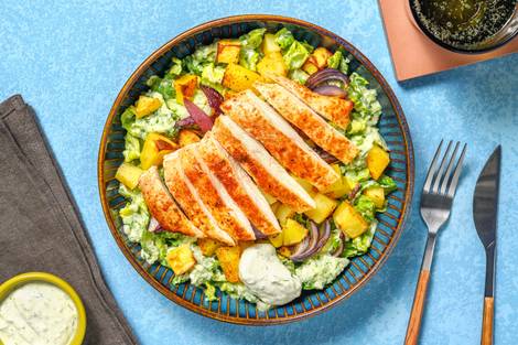 Souflaki-Poulet-Salat mit Kartoffelwürfeln