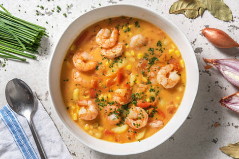 Soupe onctueuse de pommes de terre aux crevettes