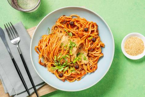 Spaghetti alla Napoletana mit Kalamata-Oliven
