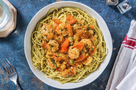 Spaghetti nach Art „Bruschetta“ mit Garnelen