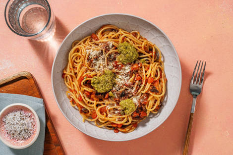 Spaghetti Puttanesca mit Kapern & Oliven