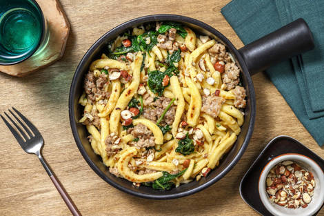 Spätzli-Hack-Pfanne mit Spinat