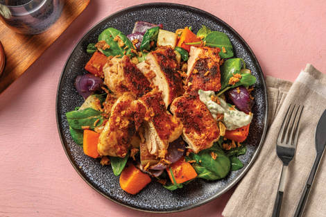 Quick Spiced Chicken & Roast Pumpkin Toss