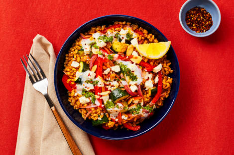 Spicy Harissa Veggie Barley Bowls