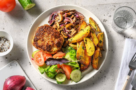 Steak haché de bœuf et champignons