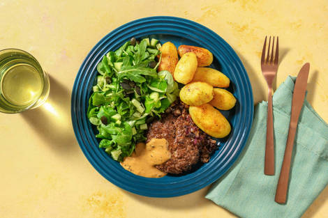 Steak haché en sauce au poivre noir