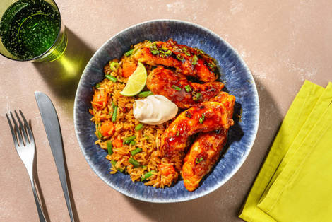 Sticky Sesame Chicken auf Fried Rice