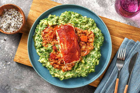 Boerenkoolstamppot met kabeljauw en tomatentapenade