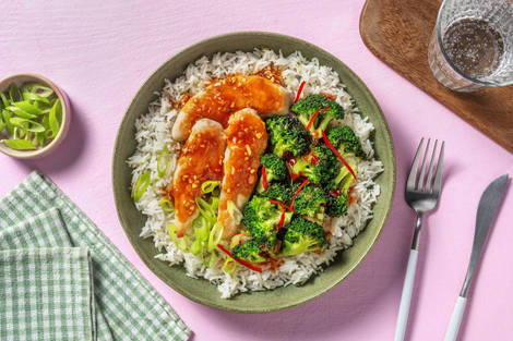 Süßes Miso-Ingwer-Bio-Hähnchen auf Limettenreis