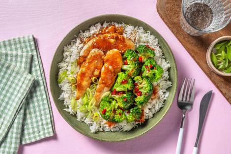 Süßes Miso-Ingwer-Hähnchen auf Limettenreis