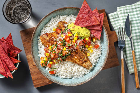 Tacobowl met kruidige heekfilet en salsa