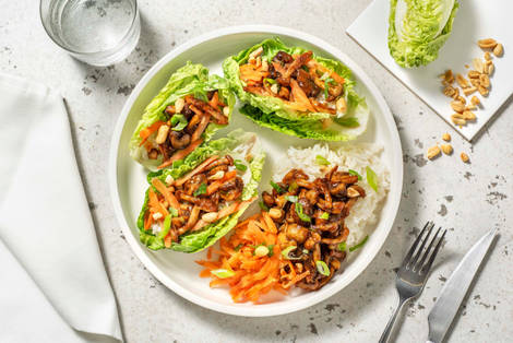 Tacos de little gem aux champignons laqués