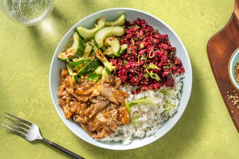 Teriyaki Bowl mit Pulled Mushroom & lila Karotten