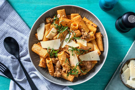 Tomatige Rigatoni mit Rindshackfleisch