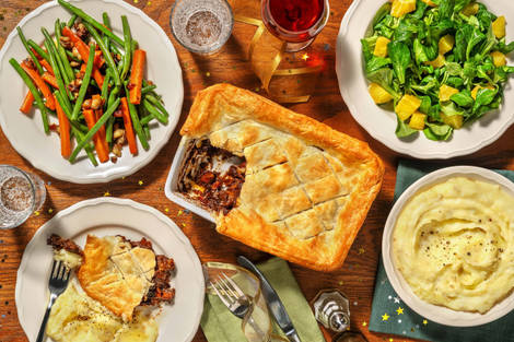 Tourte de mijoté de veau au vin rouge et aux champignons