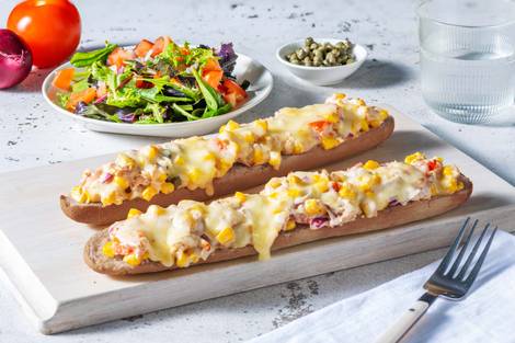 Tuna melts met tomaat en mais