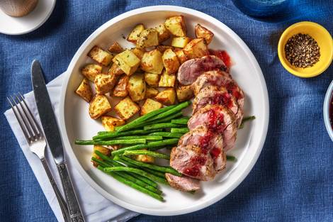 Varkenshaas met aardbei-balsamicosaus