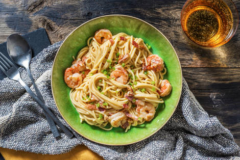 Creamy Prawn & Bacon Spaghetti