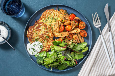 Vegetarische Rösti mit Balsamico-Kräuterseitlingen