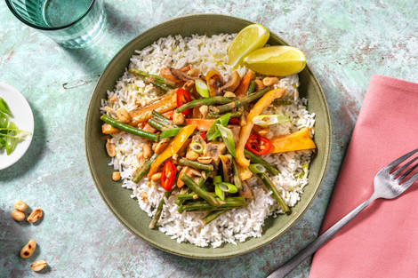 Stir Fry! Pfannengemüse mit Erdnuss-Peperoncini-Sauce