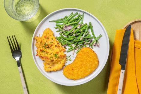 Escalope végétarienne au fromage & purée de patate douce relevée