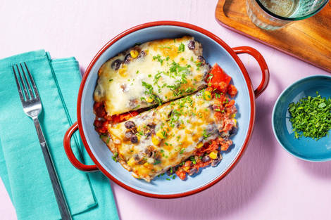 Veggie Enchilada Lasagne gefüllt mit Peperoni