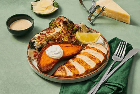 Roasted Chicken & Caesar Broccoli with Bacon