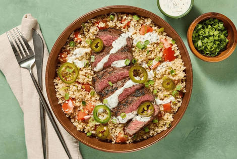 Fajita-Spiced Steak Bulgur Bowls