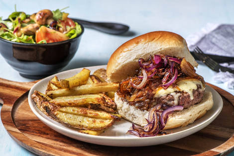 Wildzwijnburger met kaas en uienchutney