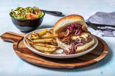 Wildzwijnburger met kaas en uienchutney