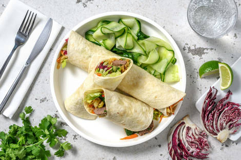 Wraps d'émincés de bœuf marinés à l'asiatique