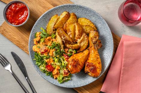Würzige Chicken Drumsticks mit Rüeblisalat