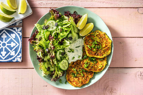 Zucchetti-Käse-Puffer mit Dill-Dip